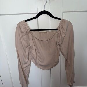 Elegant Beige Long Sleeve Women's Top